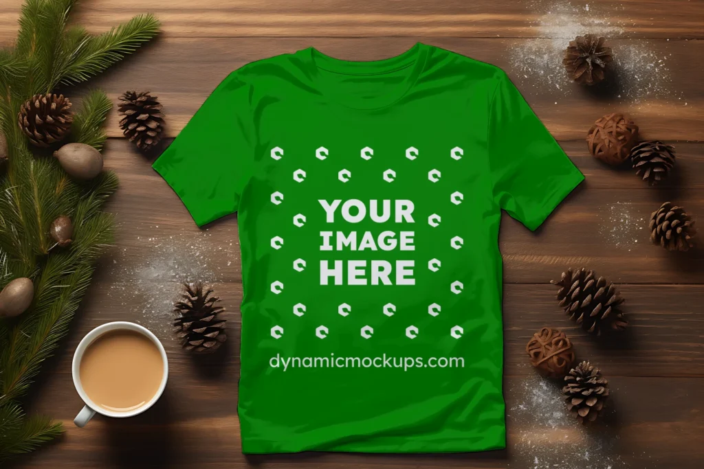 Flat Lay Green T-shirt Mockup Front View Template