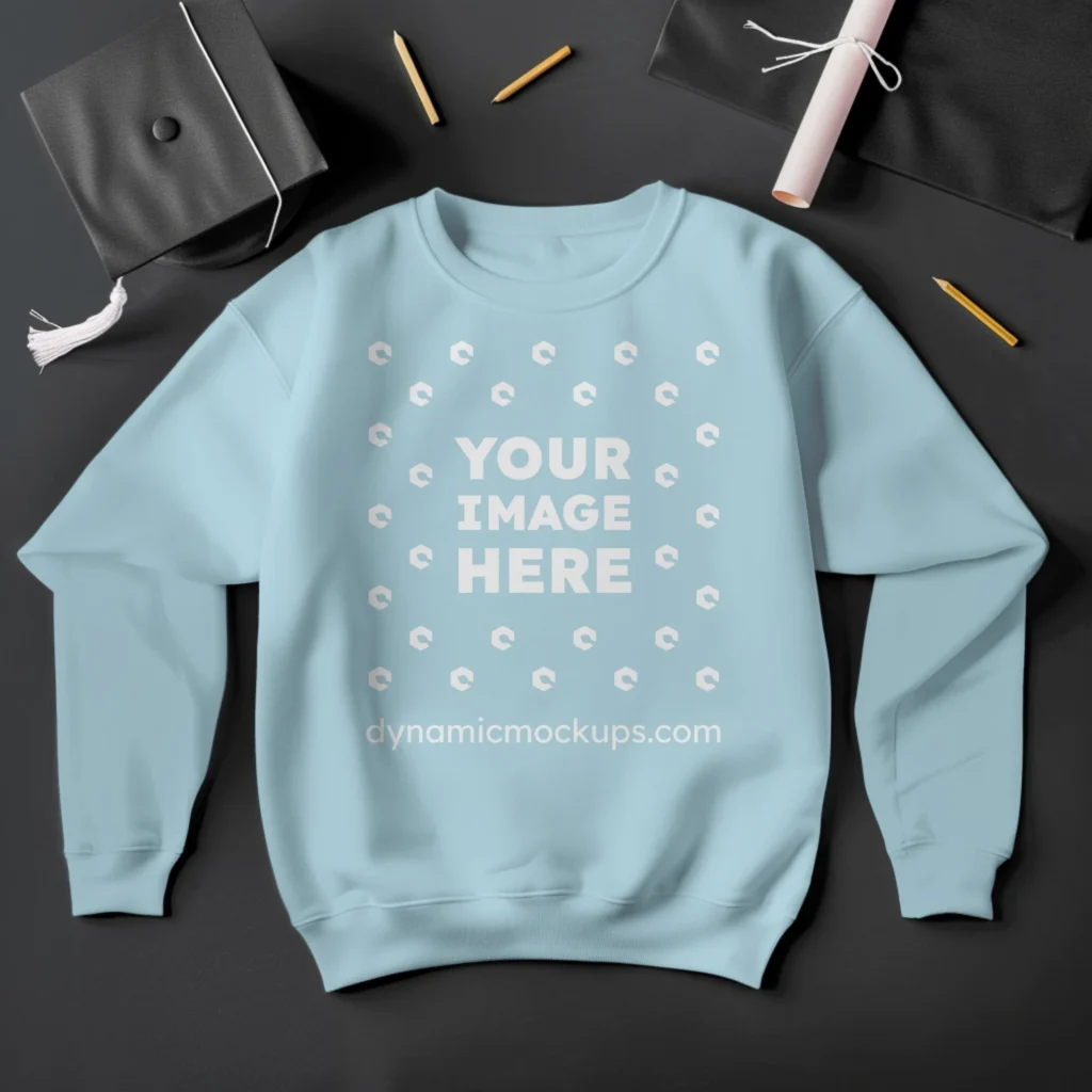 Flat Lay Light Blue Sweatshirt Mockup Front View Template