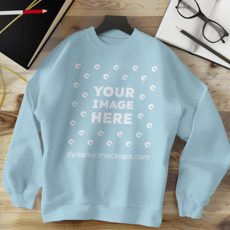 Flat Lay Light Blue Sweatshirt Mockup Front View Template