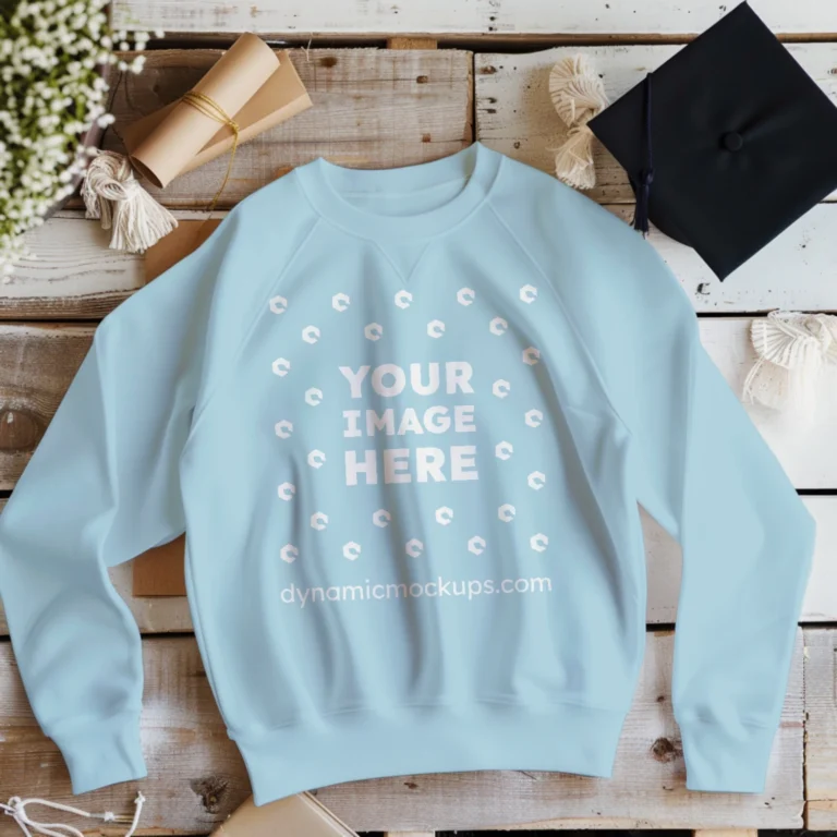 Flat Lay Light Blue Sweatshirt Mockup Front View Template