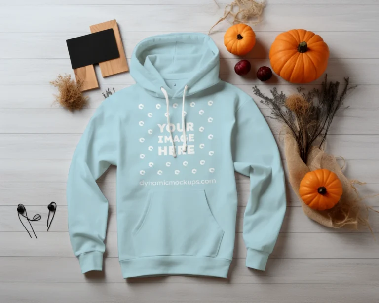 Flat Lay Light Blue Hoodie Mockup Front View Template