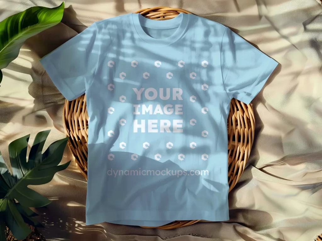 Flat LayLight Blue T-shirt Mockup Front View Template