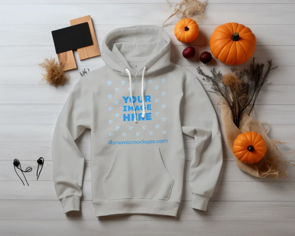 Flat Lay Light Gray Hoodie Mockup Front View Template