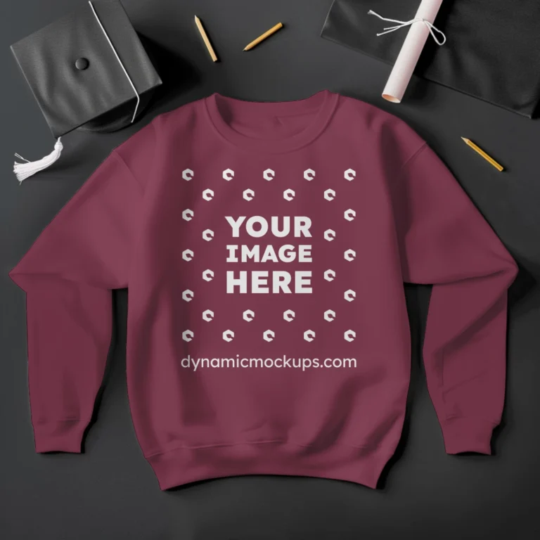 Flat Lay Maroon Sweatshirt Mockup Front View Template