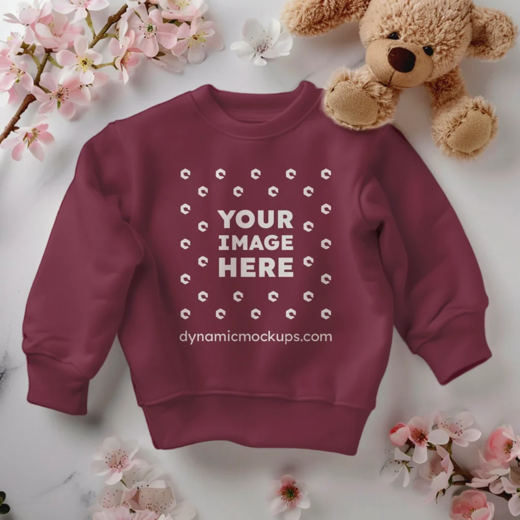 Flat Lay Maroon Sweatshirt Mockup Front View Template