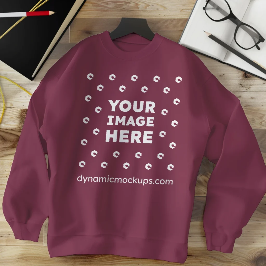 Flat Lay Maroon Sweatshirt Mockup Front View Template