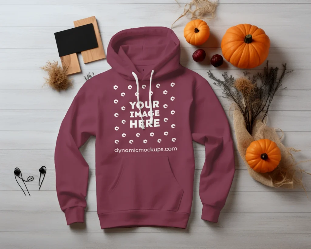 Flat Lay Maroon Hoodie Mockup Front View Template