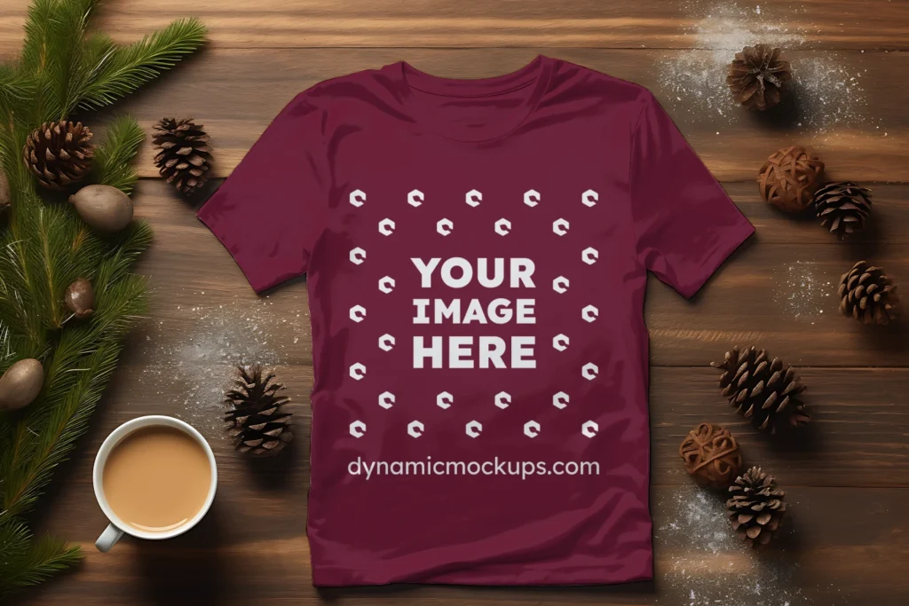 Flat Lay Maroon T-shirt Mockup Front View Template