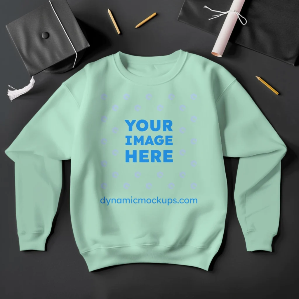 Flat Lay Mint Sweatshirt Mockup Front View Template