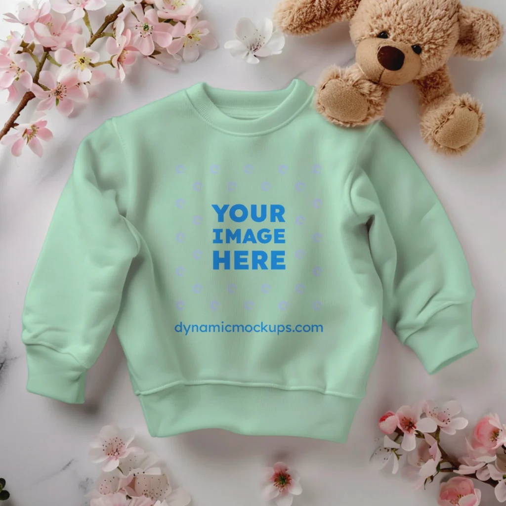 Flat Lay Mint Sweatshirt Mockup Front View Template