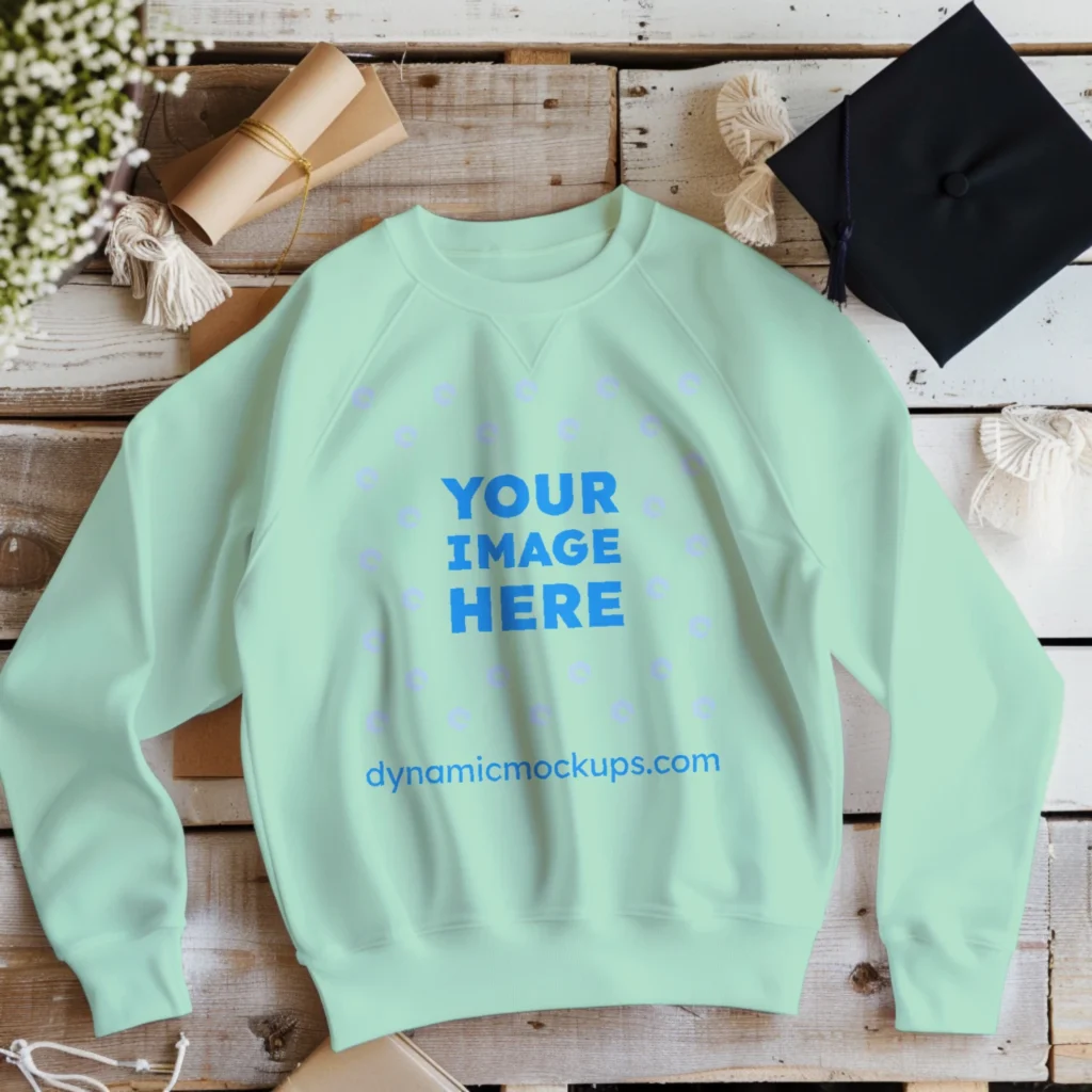 Flat Lay Mint Sweatshirt Mockup Front View Template