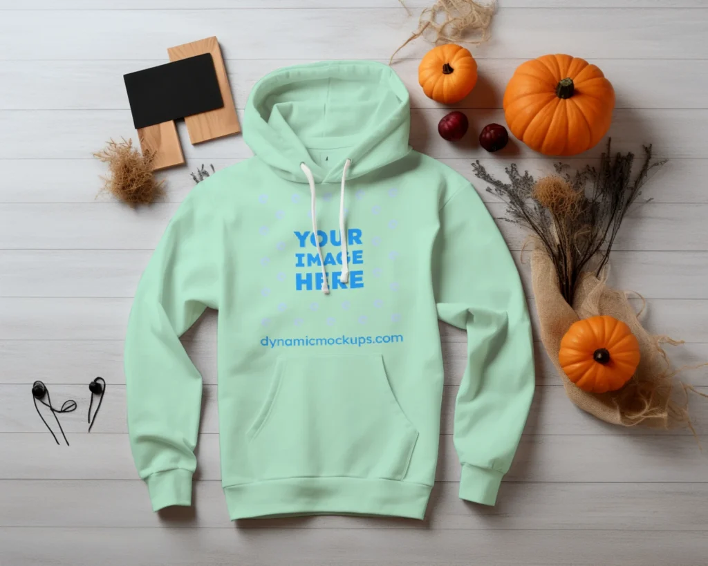 Flat Lay Mint Hoodie Mockup Front View Template