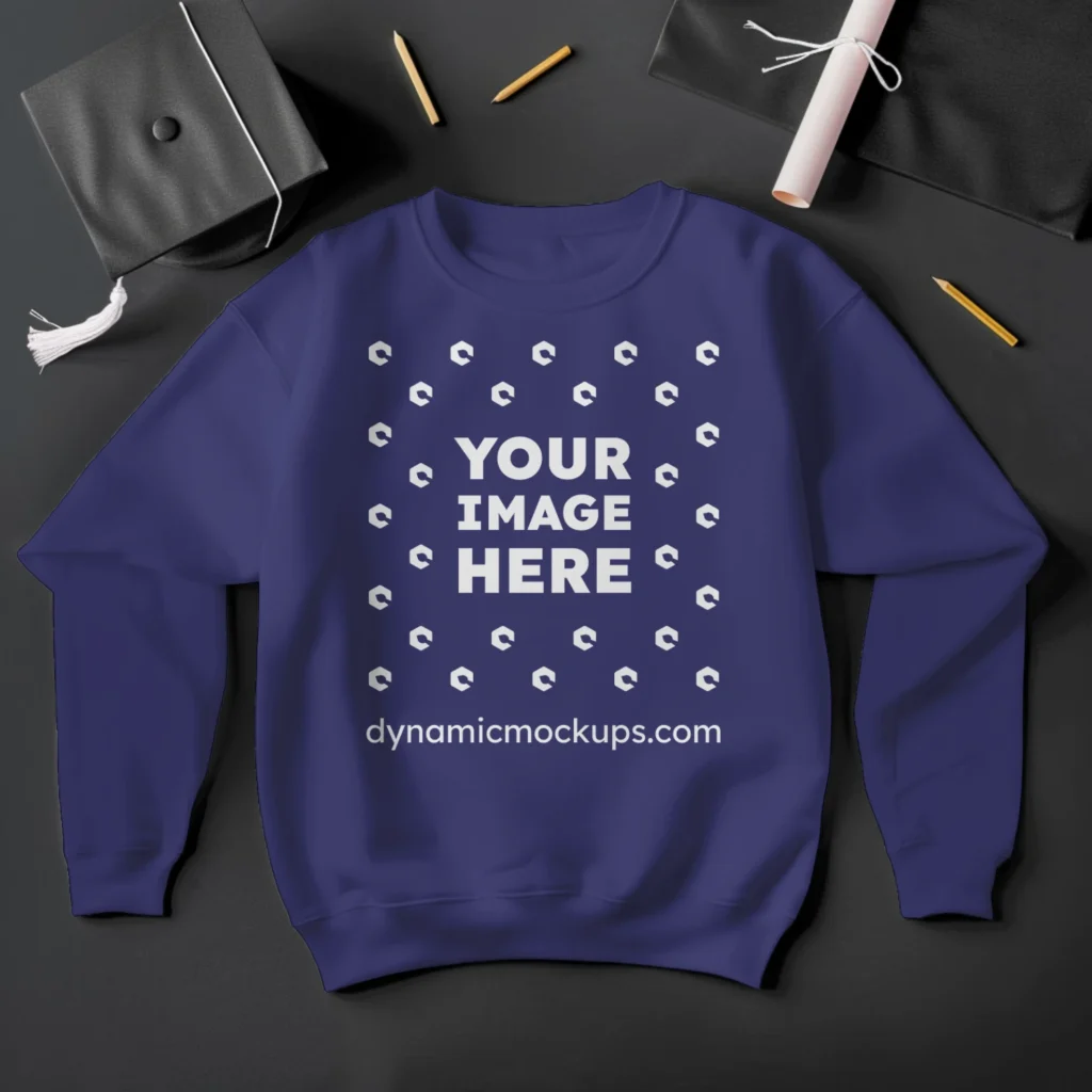 Flat Lay Navy Blue Sweatshirt Mockup Front View Template