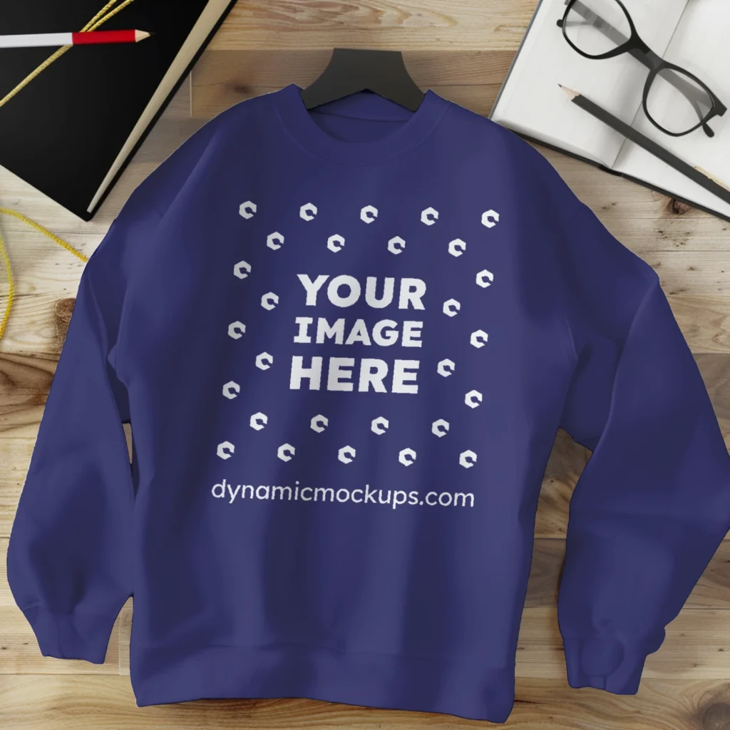 Flat Lay Navy Blue Sweatshirt Mockup Front View Template