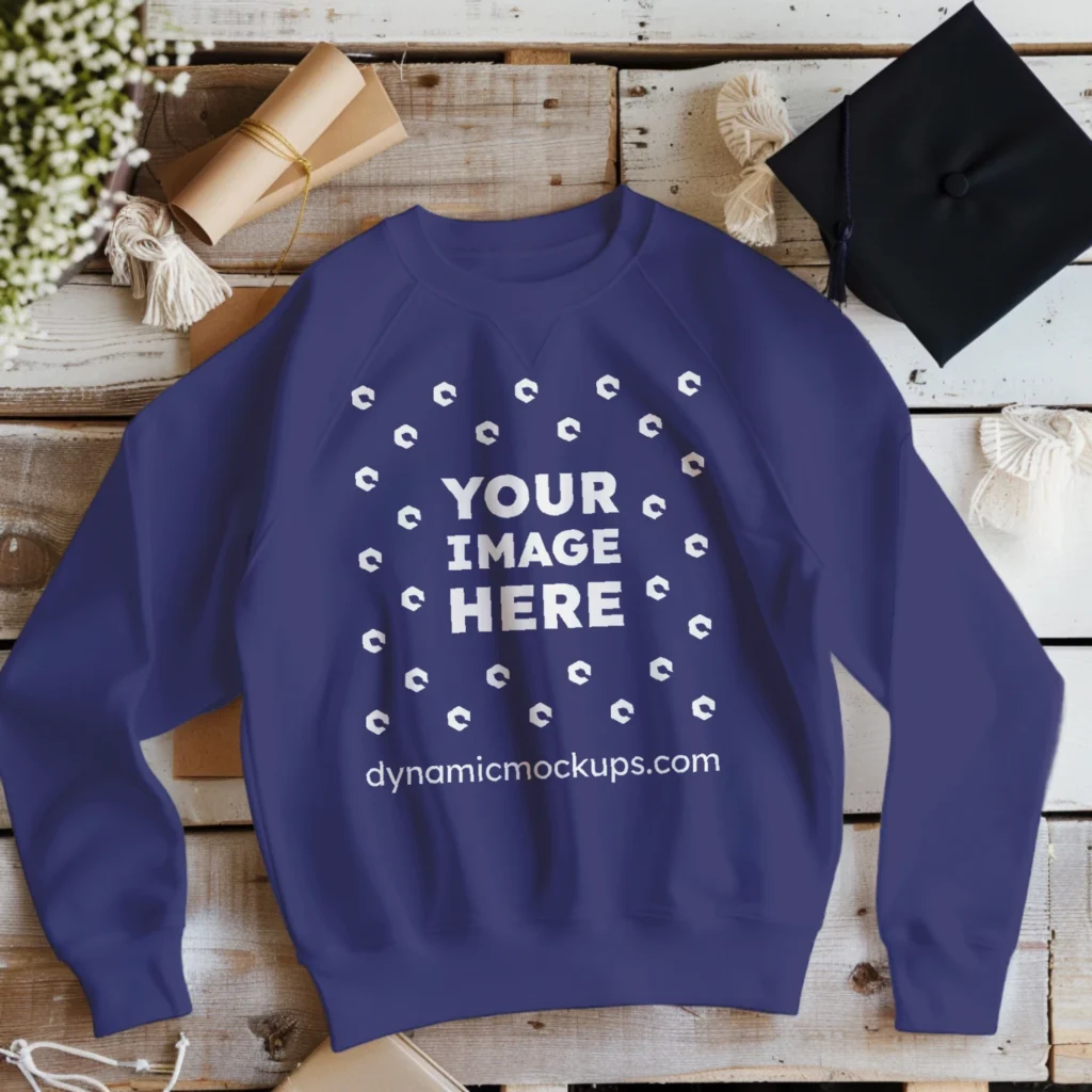 Flat Lay Navy Blue Sweatshirt Mockup Front View Template