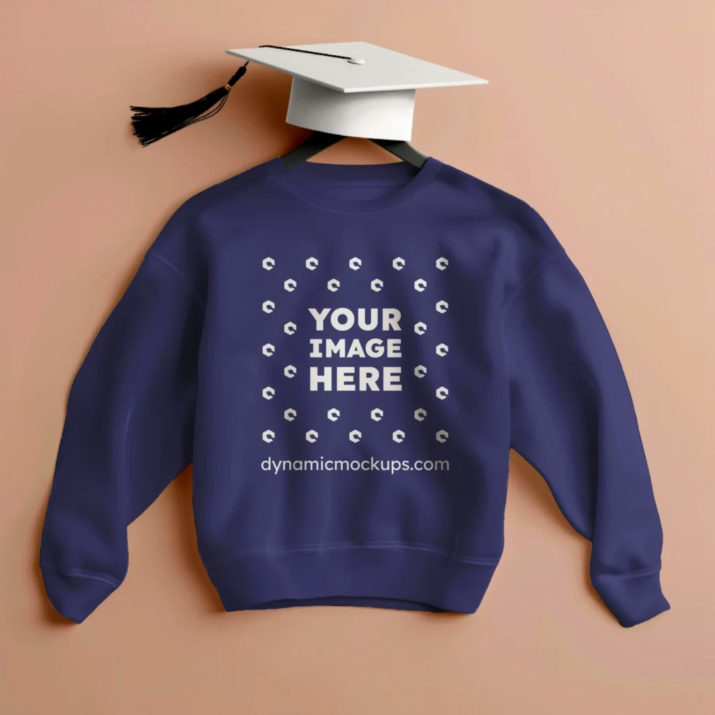 Flat Lay Navy Blue Sweatshirt Mockup Front View Template