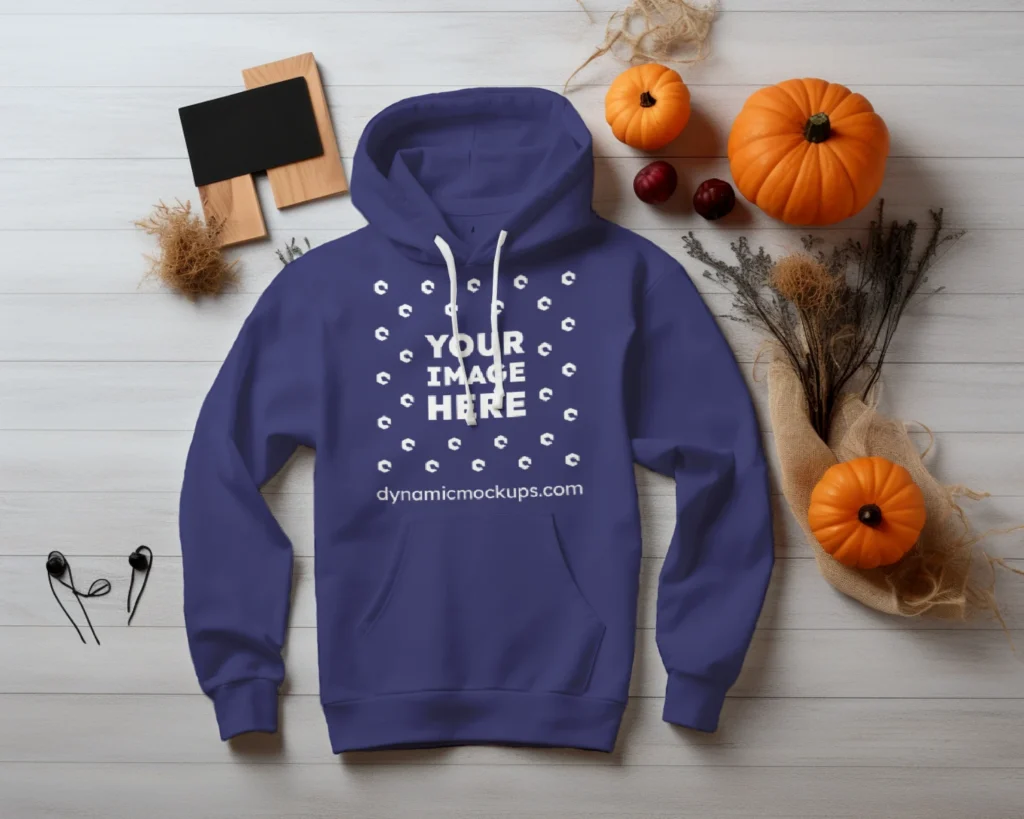 Flat Lay Navy Blue Hoodie Mockup Front View Template