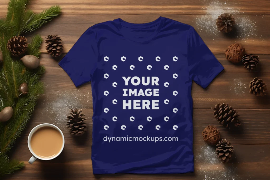 Flat Lay Navy Blue T-shirt Mockup Front View Template