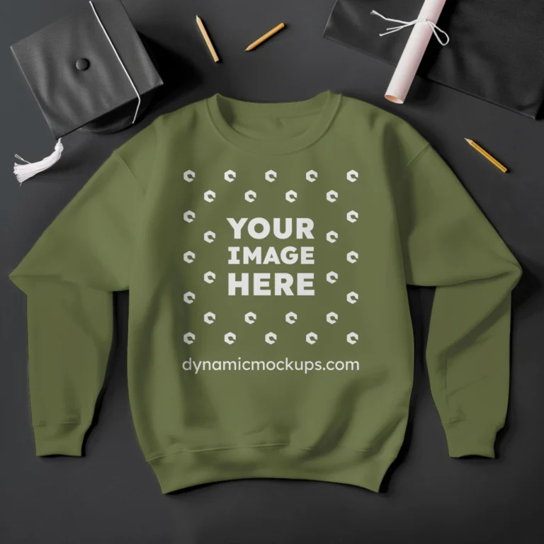 Flat Lay Olive Green Sweatshirt Mockup Front View Template