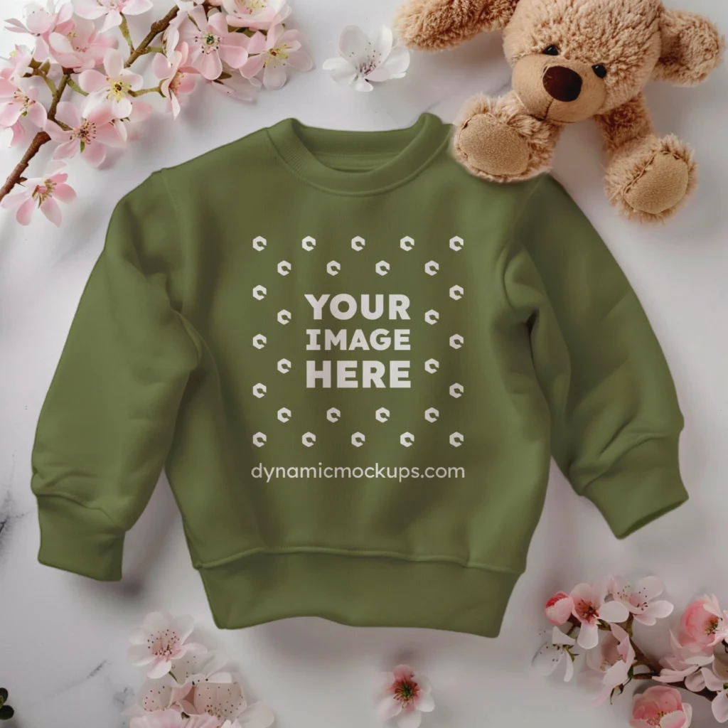 Flat Lay Olive Green Sweatshirt Mockup Front View Template