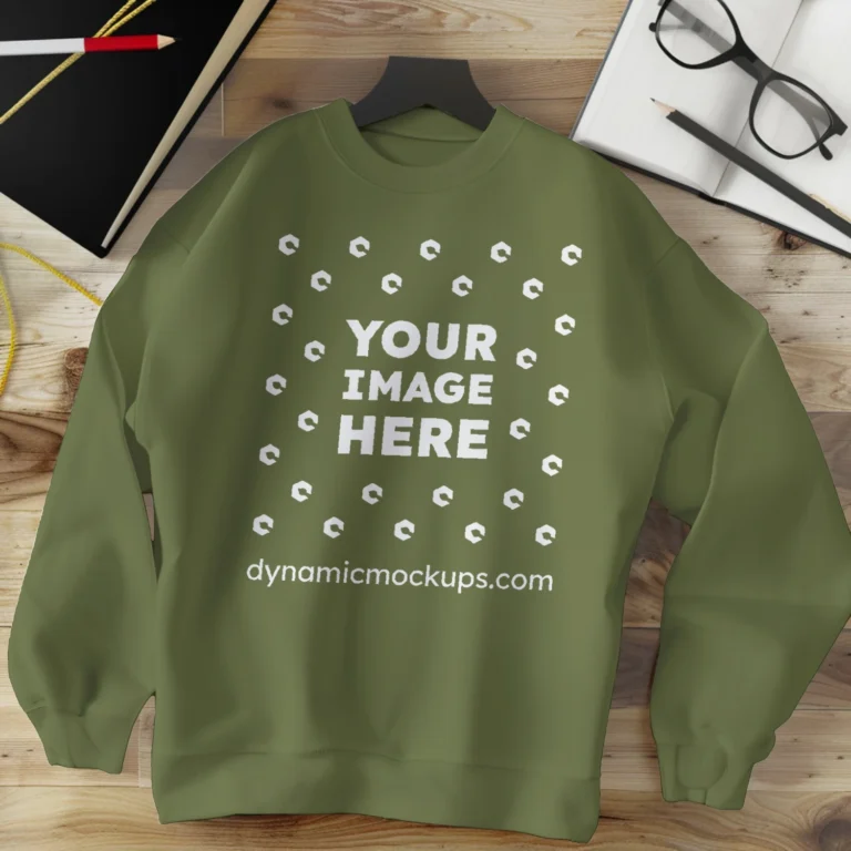 Flat Lay Olive Green Sweatshirt Mockup Front View Template