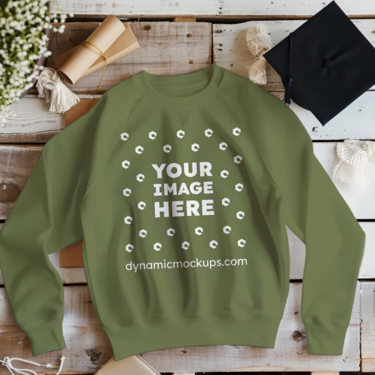 Flat Lay Olive Green Sweatshirt Mockup Front View Template