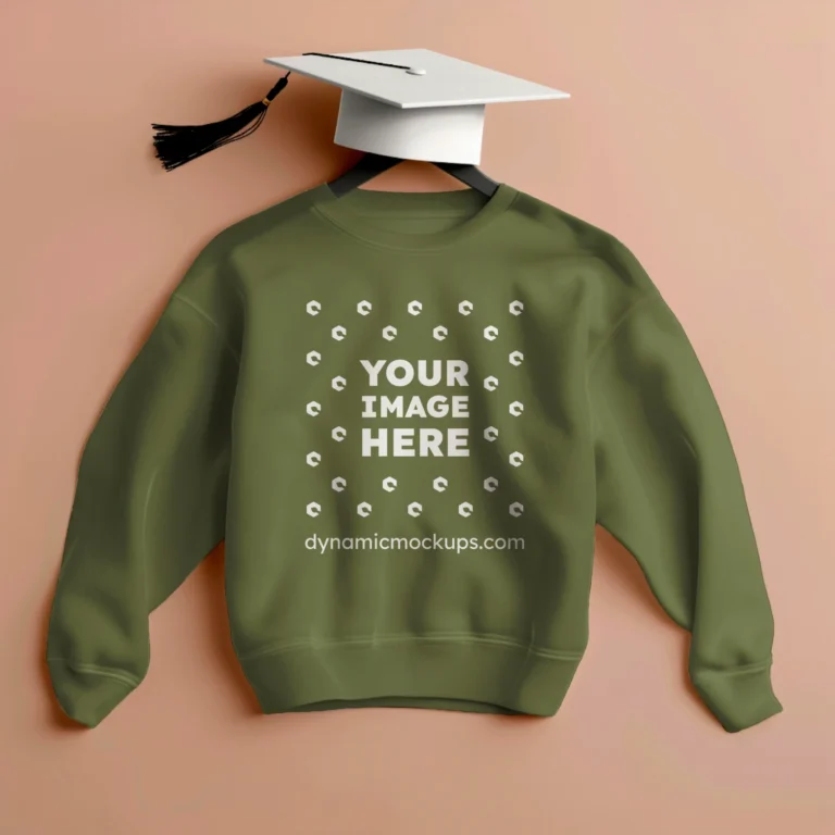 Flat Lay Olive Green Sweatshirt Mockup Front View Template