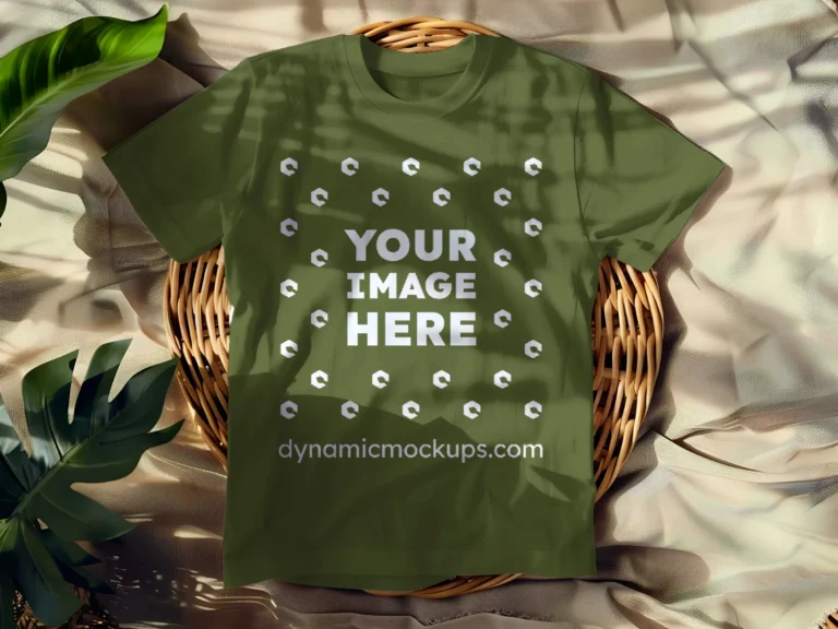 Flat LayOlive Green T-shirt Mockup Front View Template