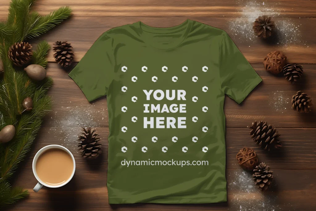 Flat Lay Olive Green T-shirt Mockup Front View Template