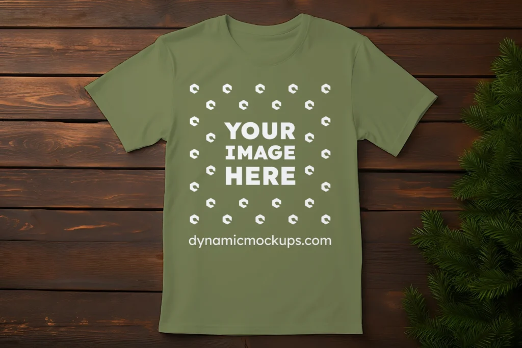 Flat Lay Olive Green T-shirt Mockup Front View Template