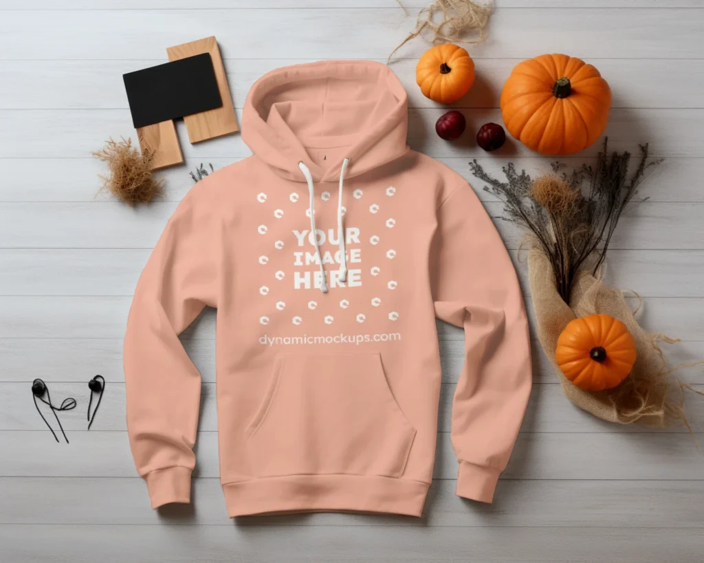 Flat Lay Peach Hoodie Mockup Front View Template