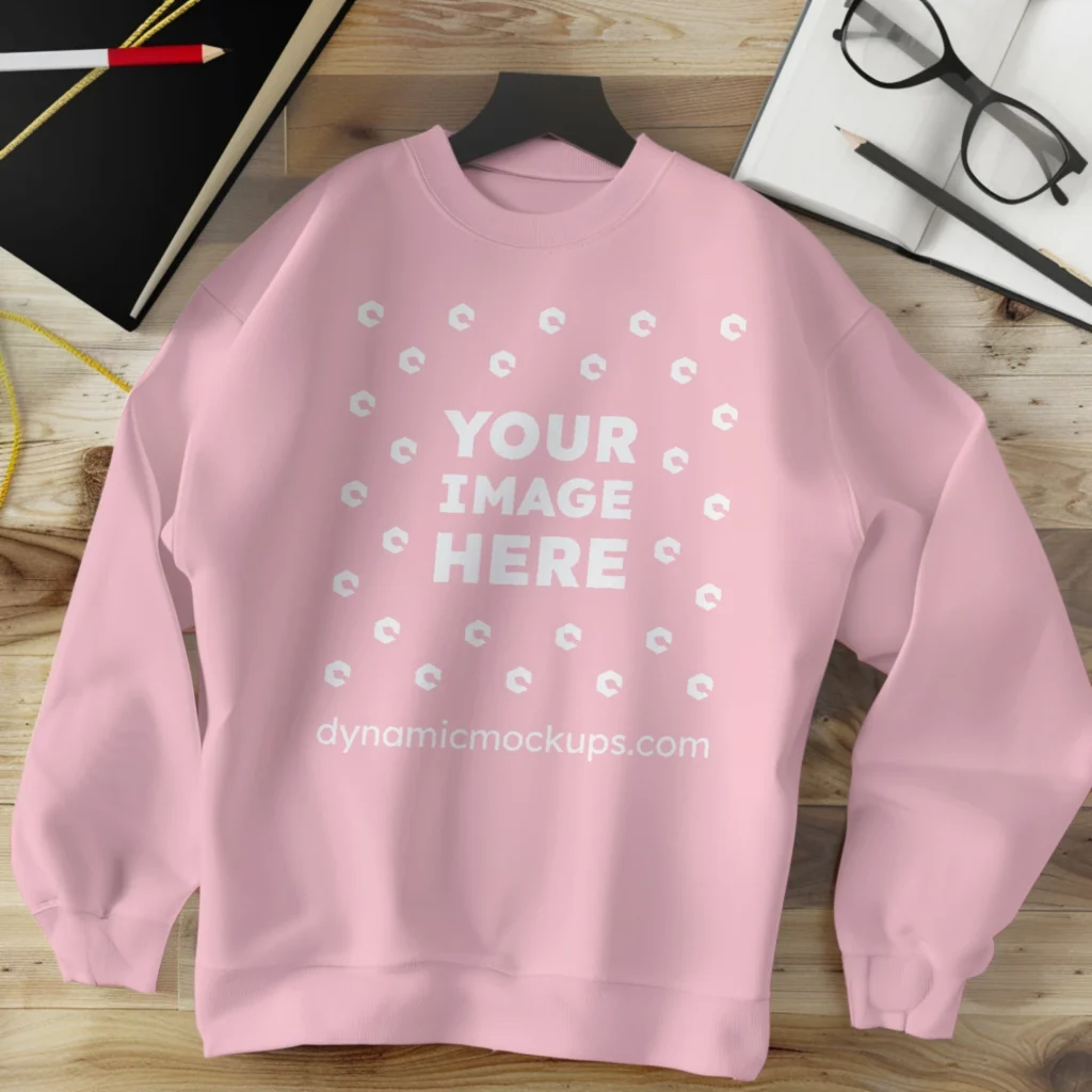 Flat Lay Pink Sweatshirt Mockup Front View Template