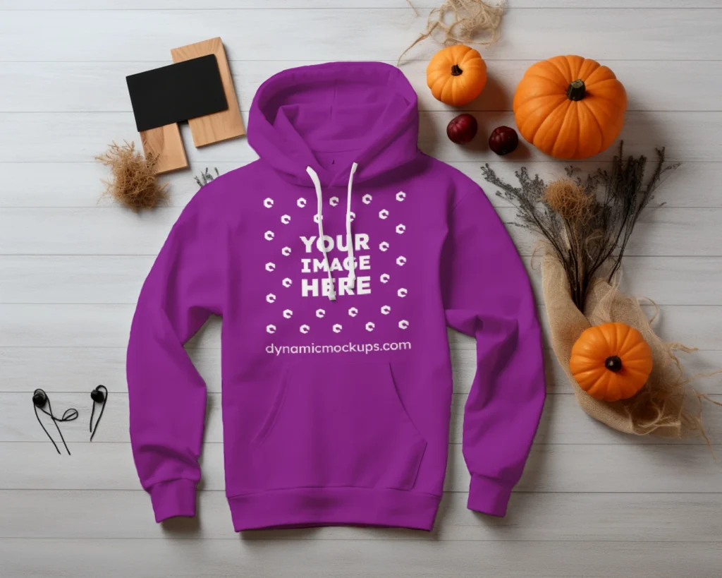 Flat Lay Purple Hoodie Mockup Front View Template