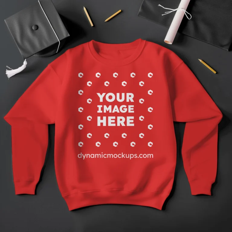 Flat Lay Red Sweatshirt Mockup Front View Template