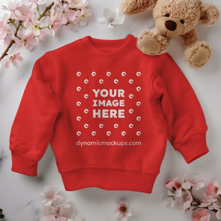 Flat Lay Red Sweatshirt Mockup Front View Template