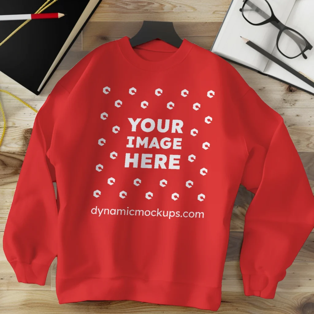 Flat Lay Red Sweatshirt Mockup Front View Template