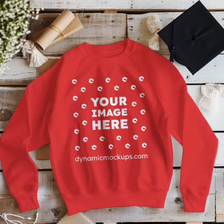 Flat Lay Red Sweatshirt Mockup Front View Template