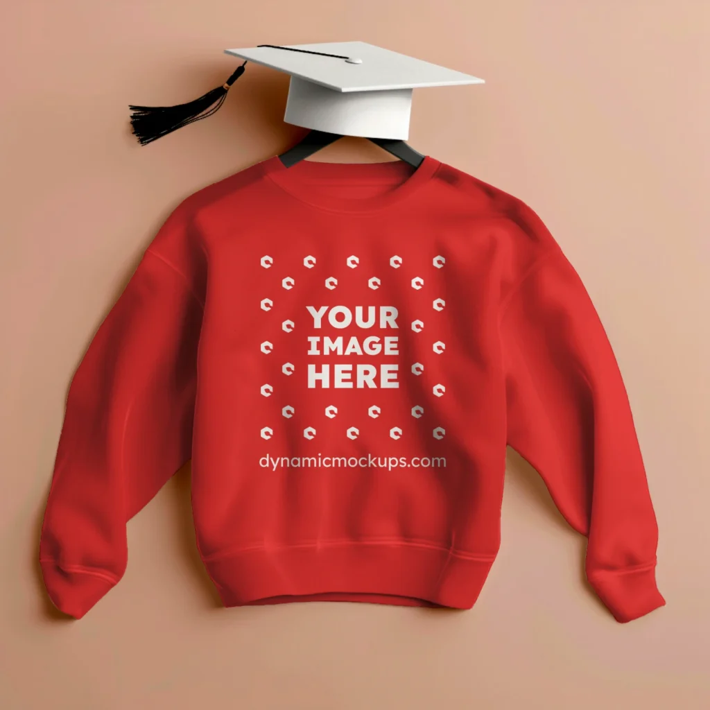 Flat Lay Red Sweatshirt Mockup Front View Template