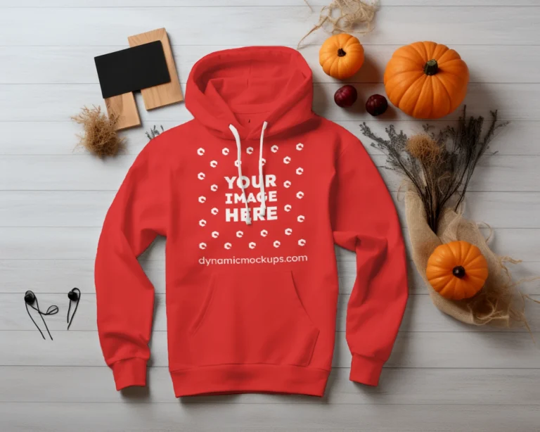 Flat Lay Red Hoodie Mockup Front View Template