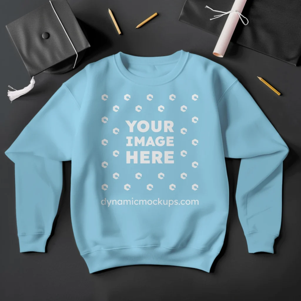 Flat Lay Sky Blue Sweatshirt Mockup Front View Template