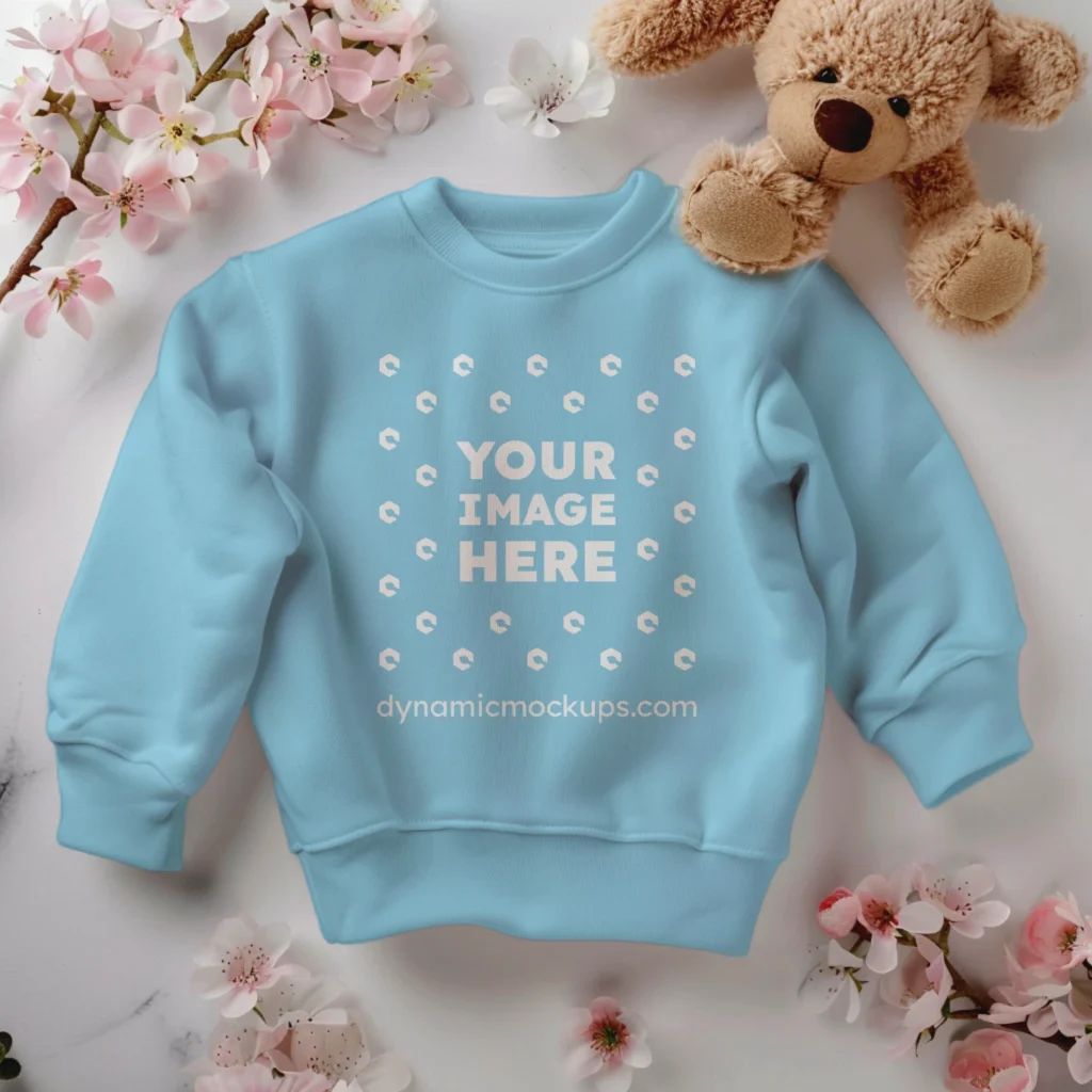 Flat Lay Sky Blue Sweatshirt Mockup Front View Template