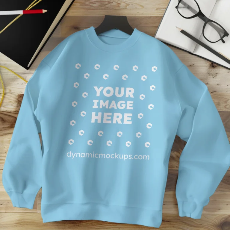 Flat Lay Sky Blue Sweatshirt Mockup Front View Template