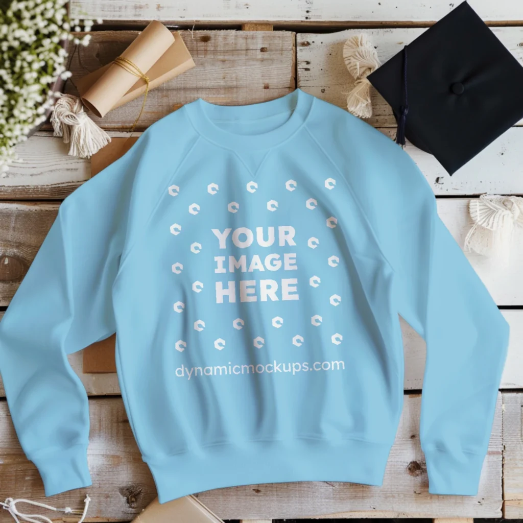 Flat Lay Sky Blue Sweatshirt Mockup Front View Template