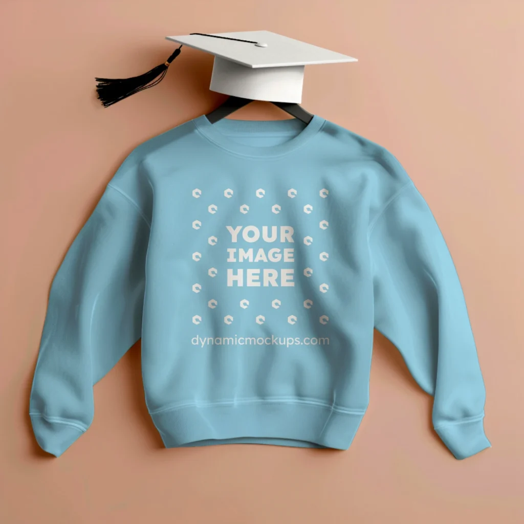 Flat Lay Sky Blue Sweatshirt Mockup Front View Template