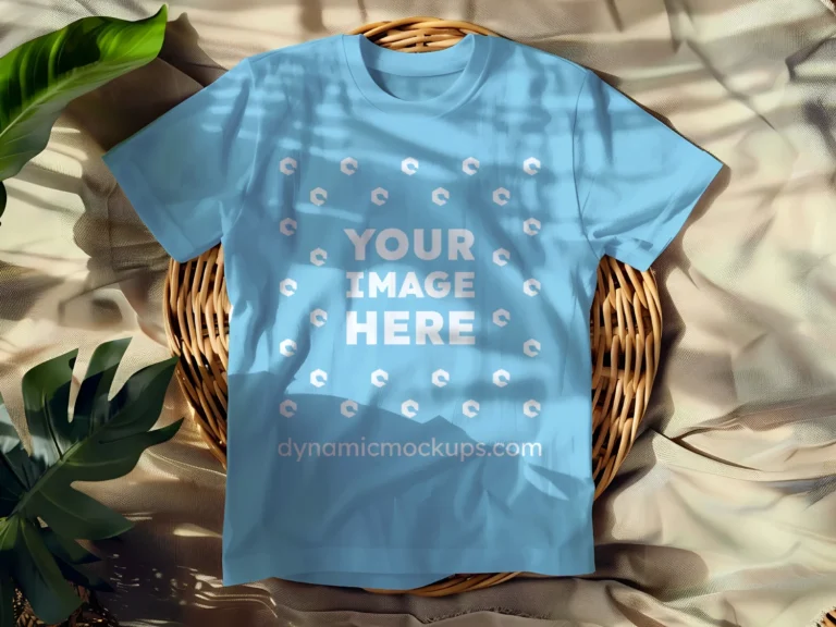 Flat LaySky Blue T-shirt Mockup Front View Template