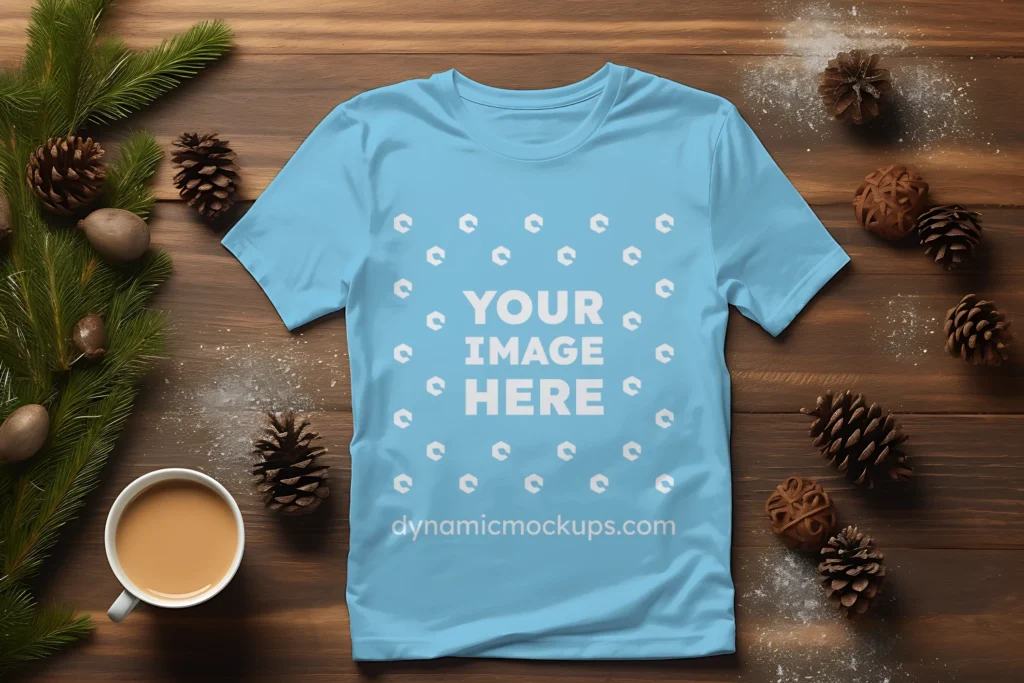 Flat Lay Sky Blue T-shirt Mockup Front View Template