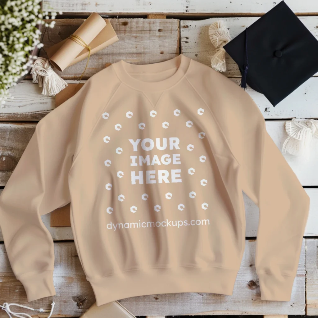 Flat Lay Tan Sweatshirt Mockup Front View Template