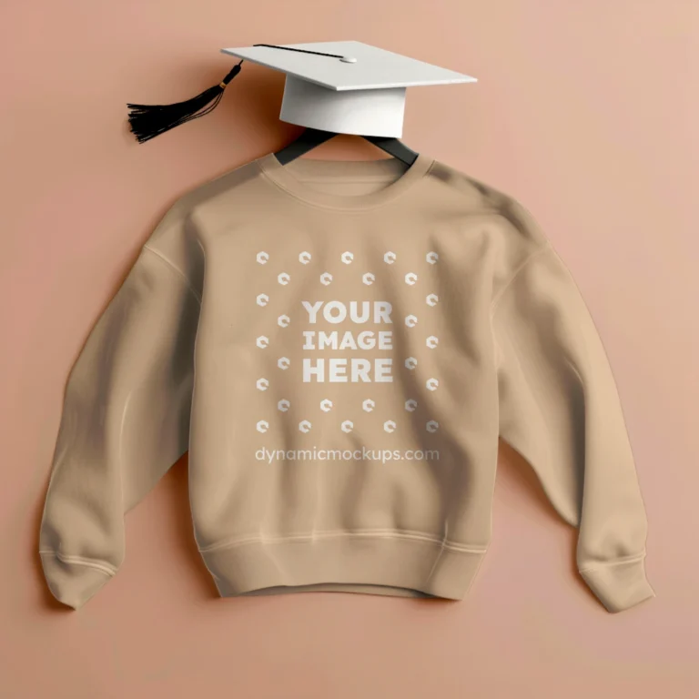 Flat Lay Tan Sweatshirt Mockup Front View Template