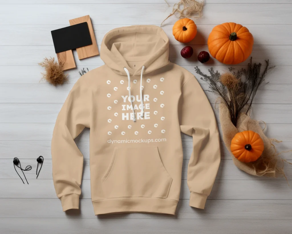 Flat Lay Tan Hoodie Mockup Front View Template