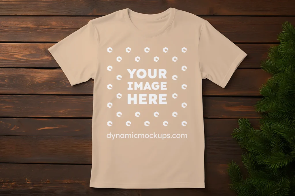 Flat Lay Tan T-shirt Mockup Front View Template